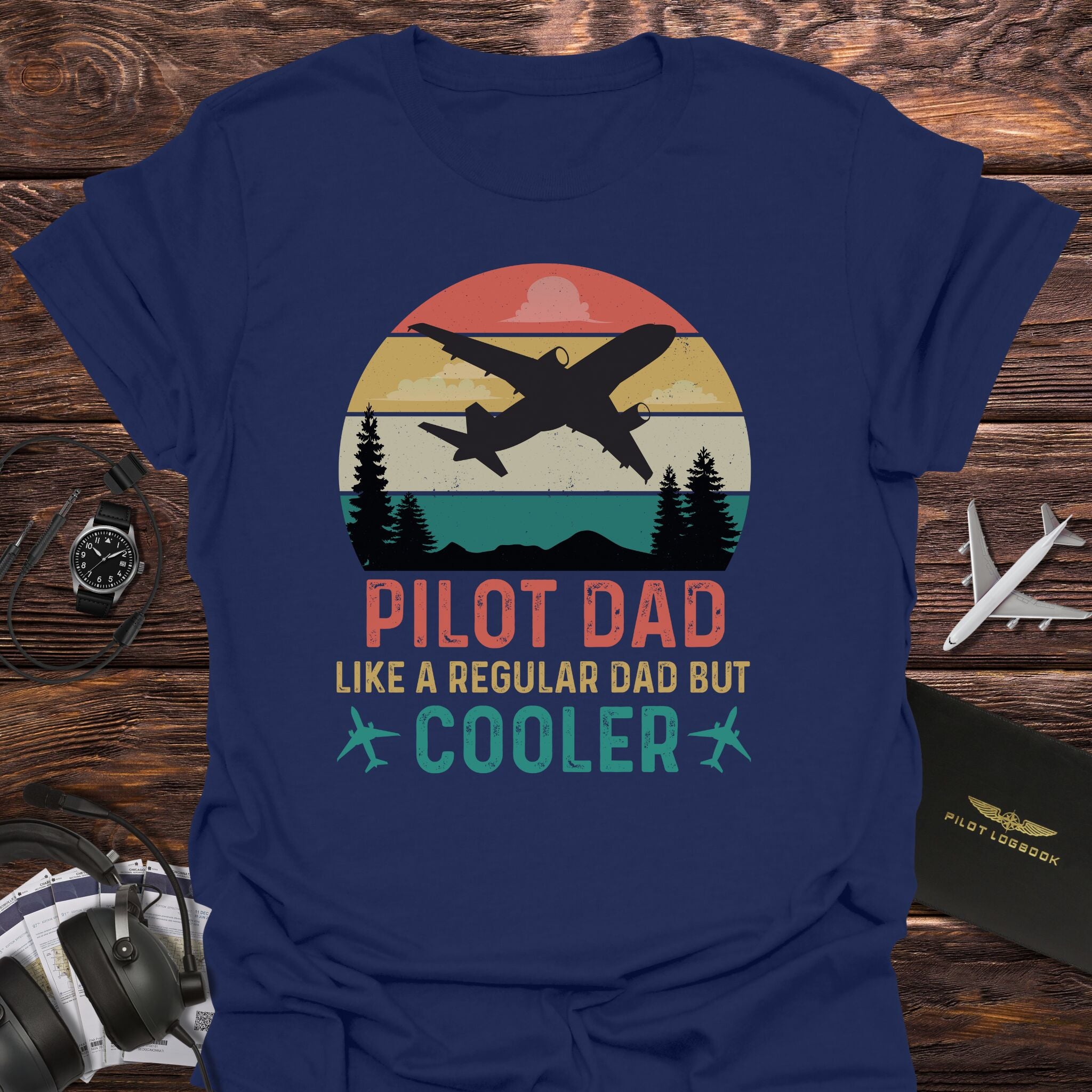 Cool Pilot Dad Retro Sunset T-Shirt