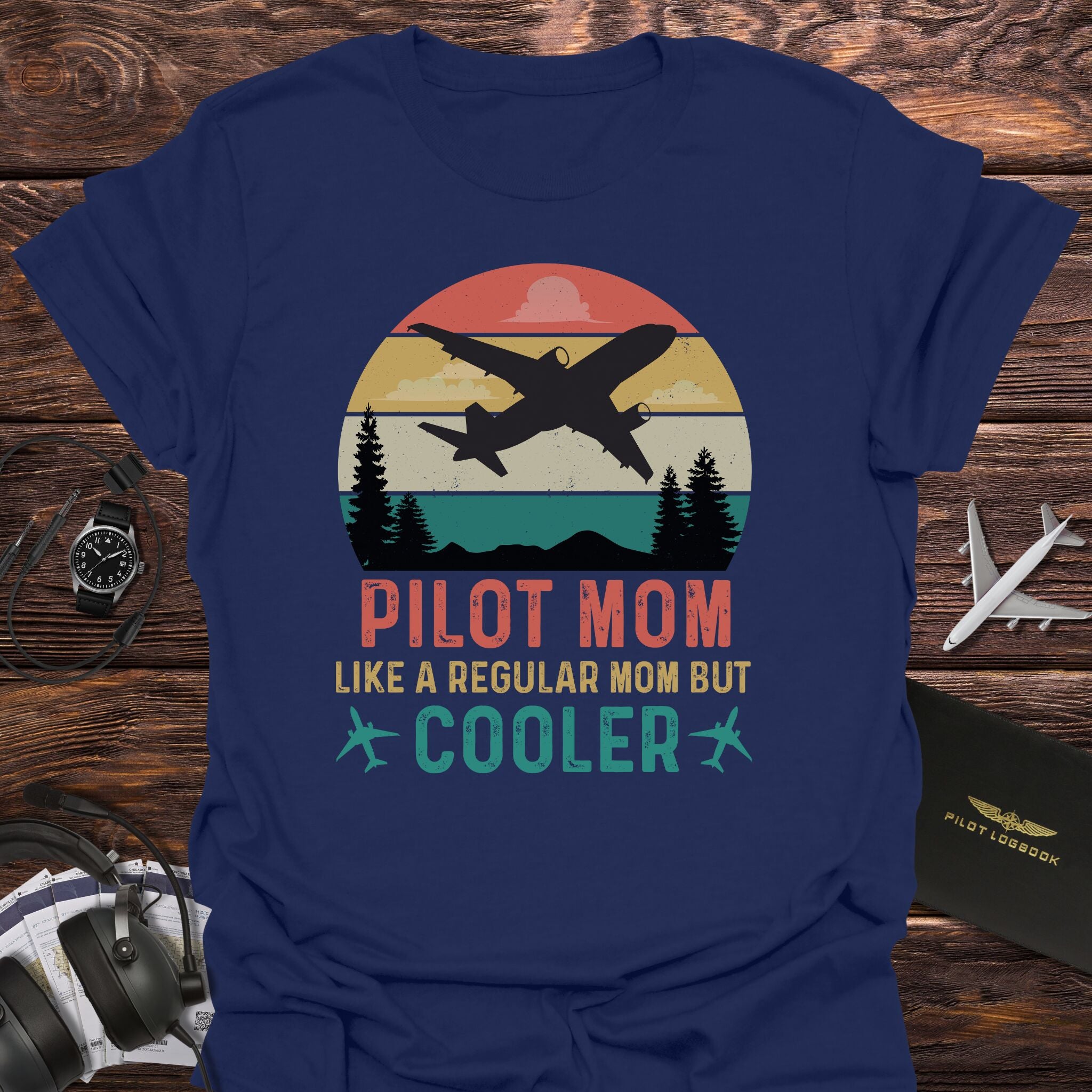 Cool Pilot Mom Retro Sunset T-Shirt