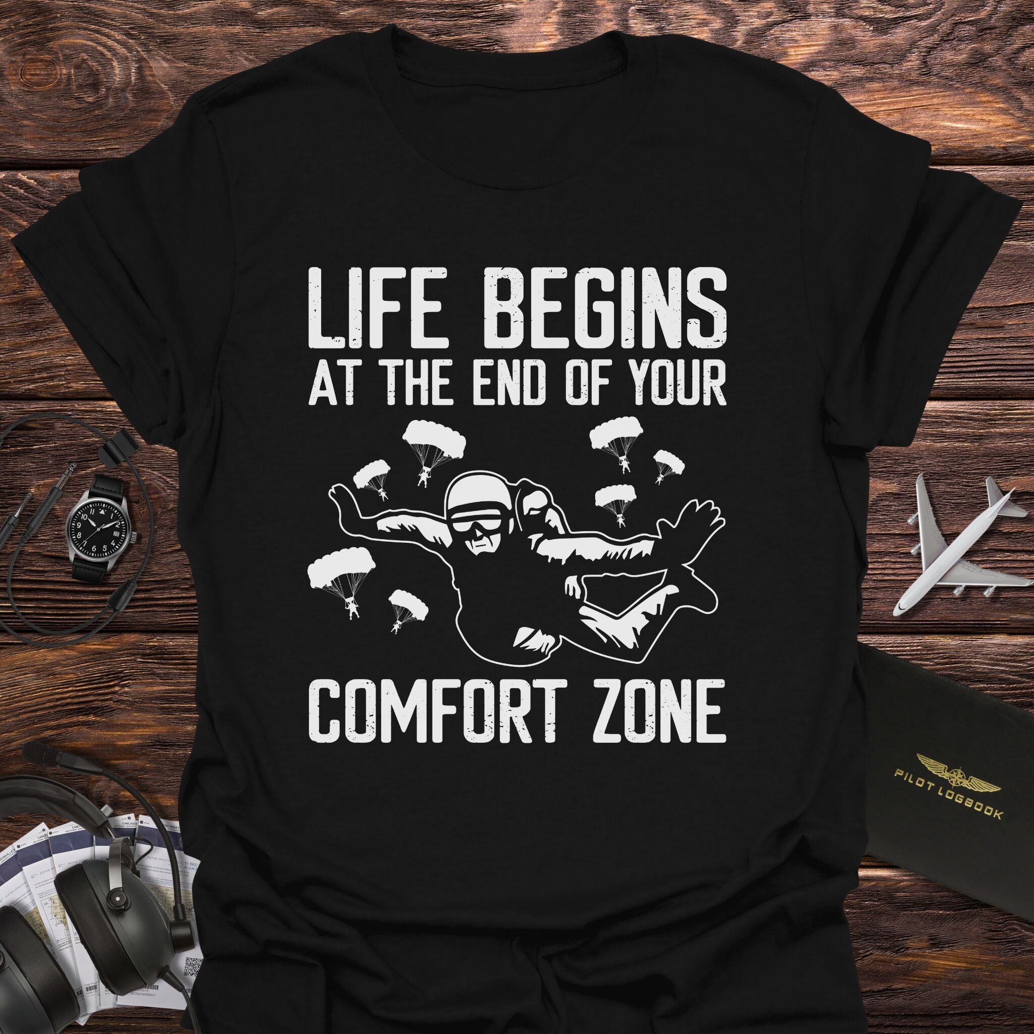 Life Begins After Comfort Zone Skydiving T-Shirt