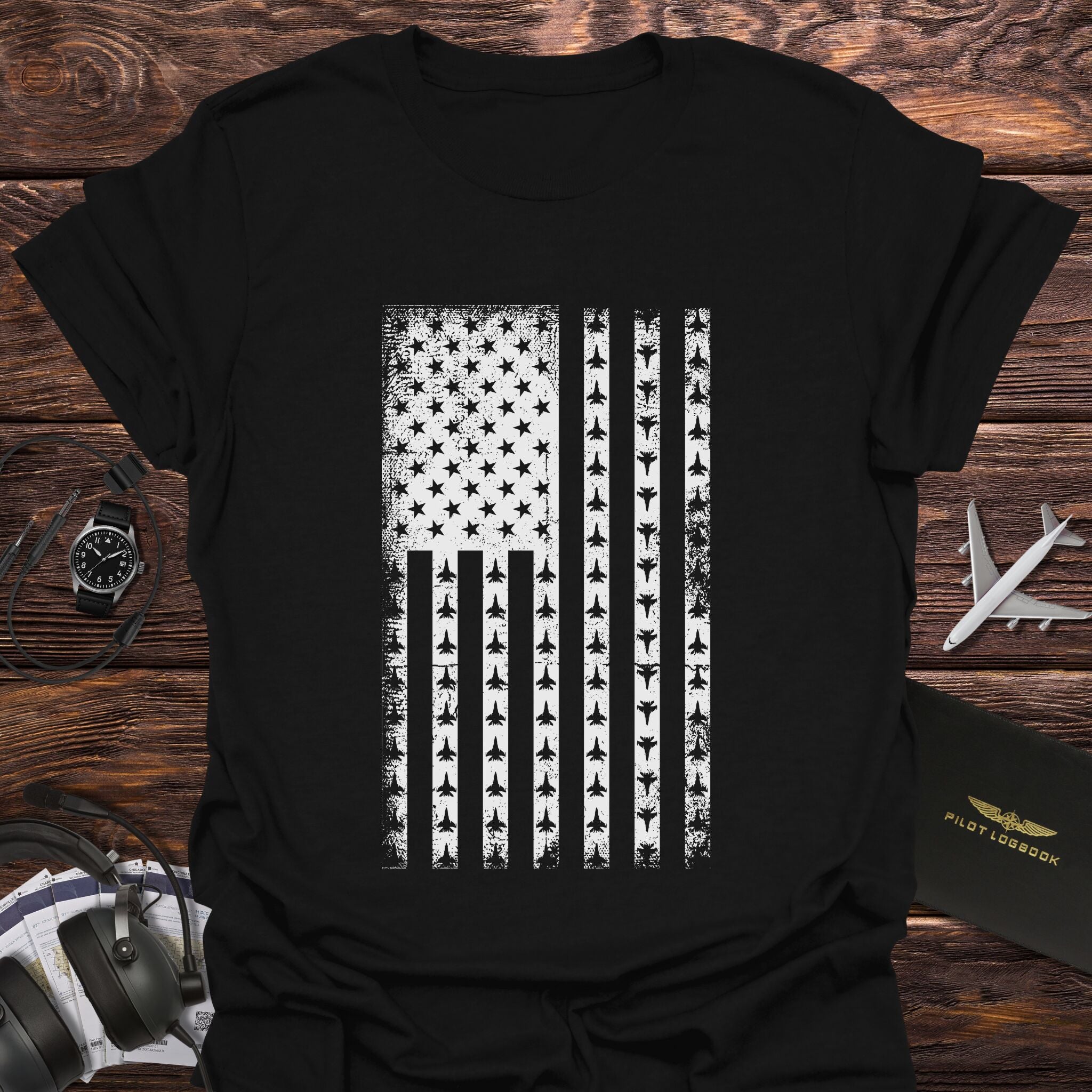 Patriotic Fighter Jet American Flag T-Shirt