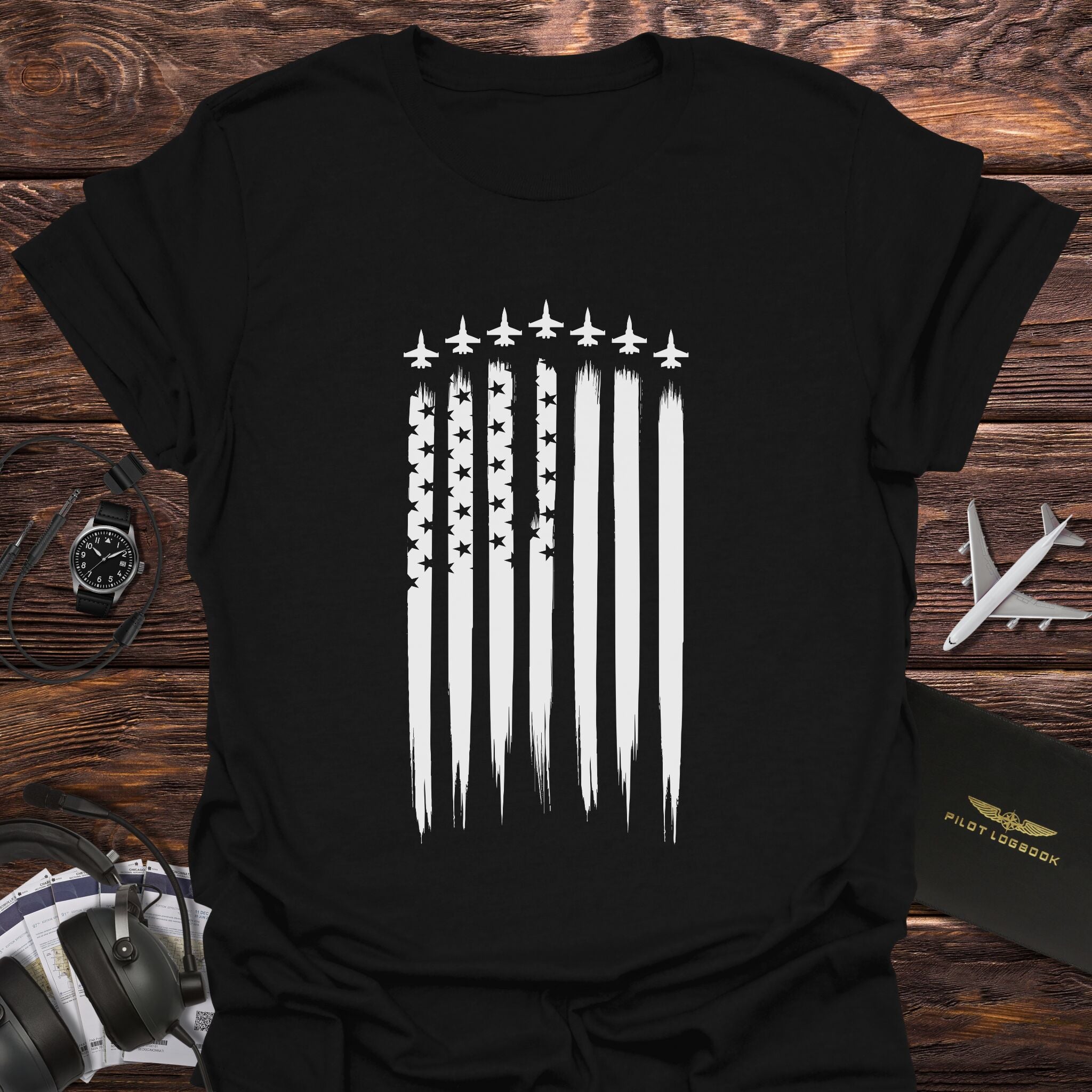 Fighter Jet American Flag Vertical T-Shirt