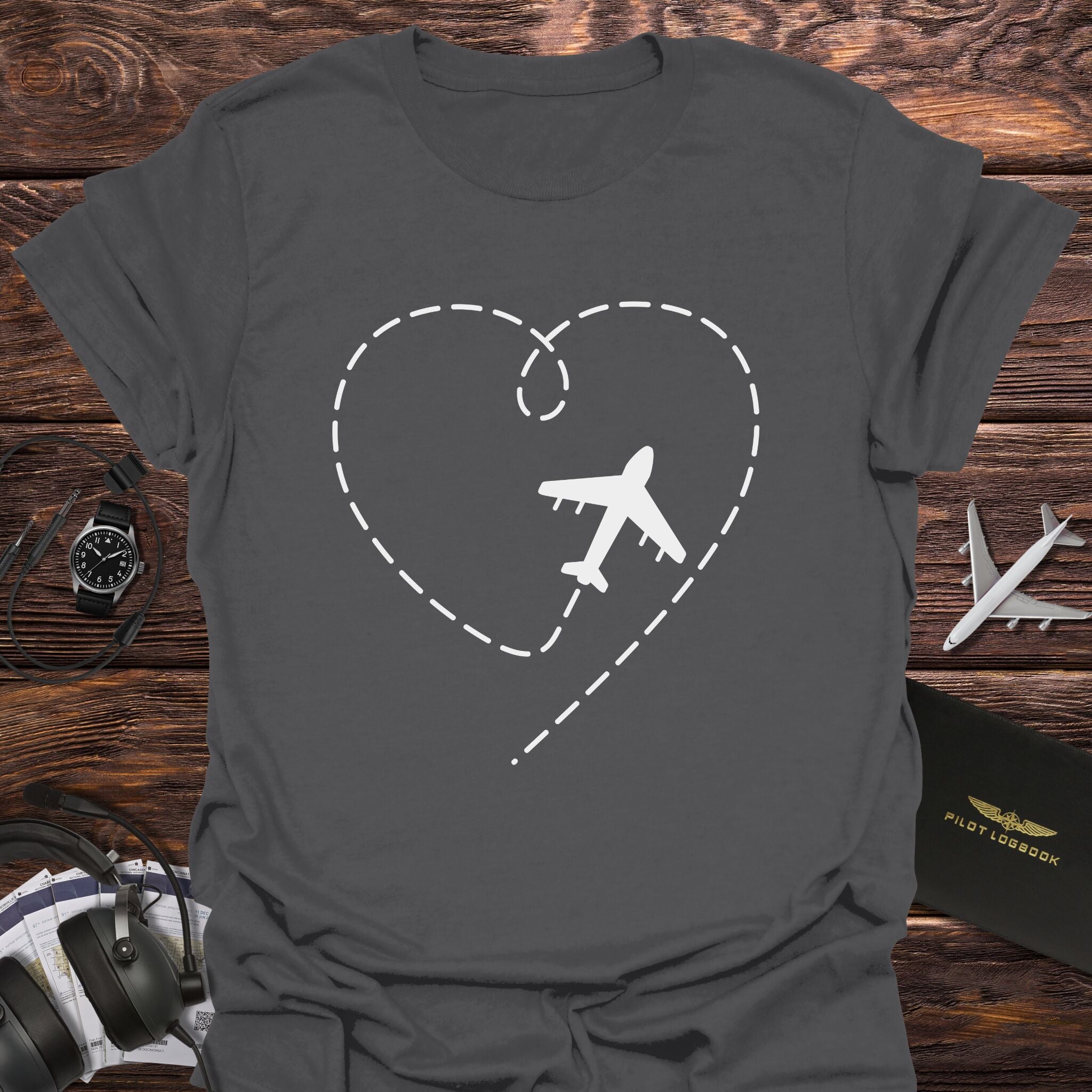 Heart Flight Path Aviation Love T-Shirt