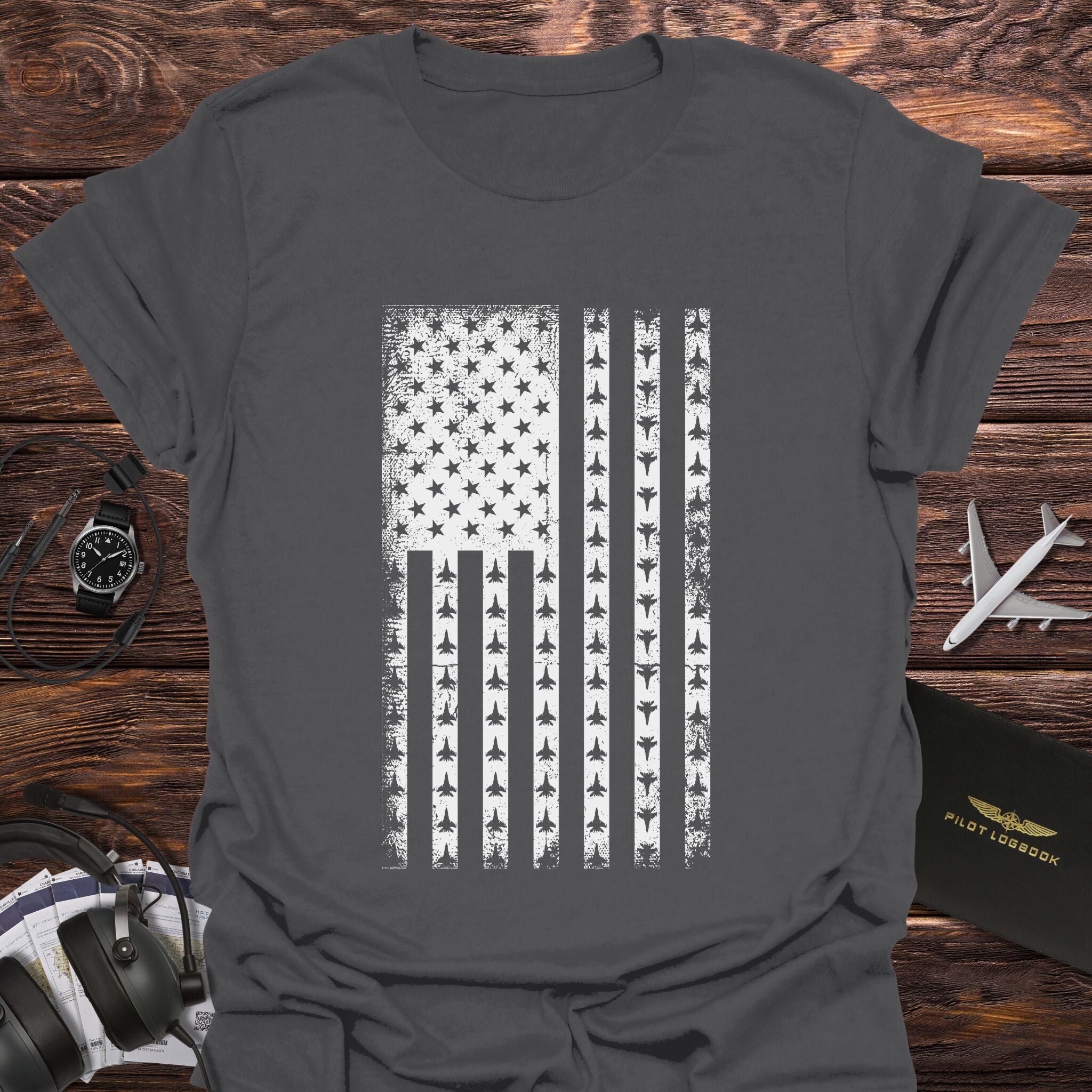 Patriotic Fighter Jet American Flag T-Shirt