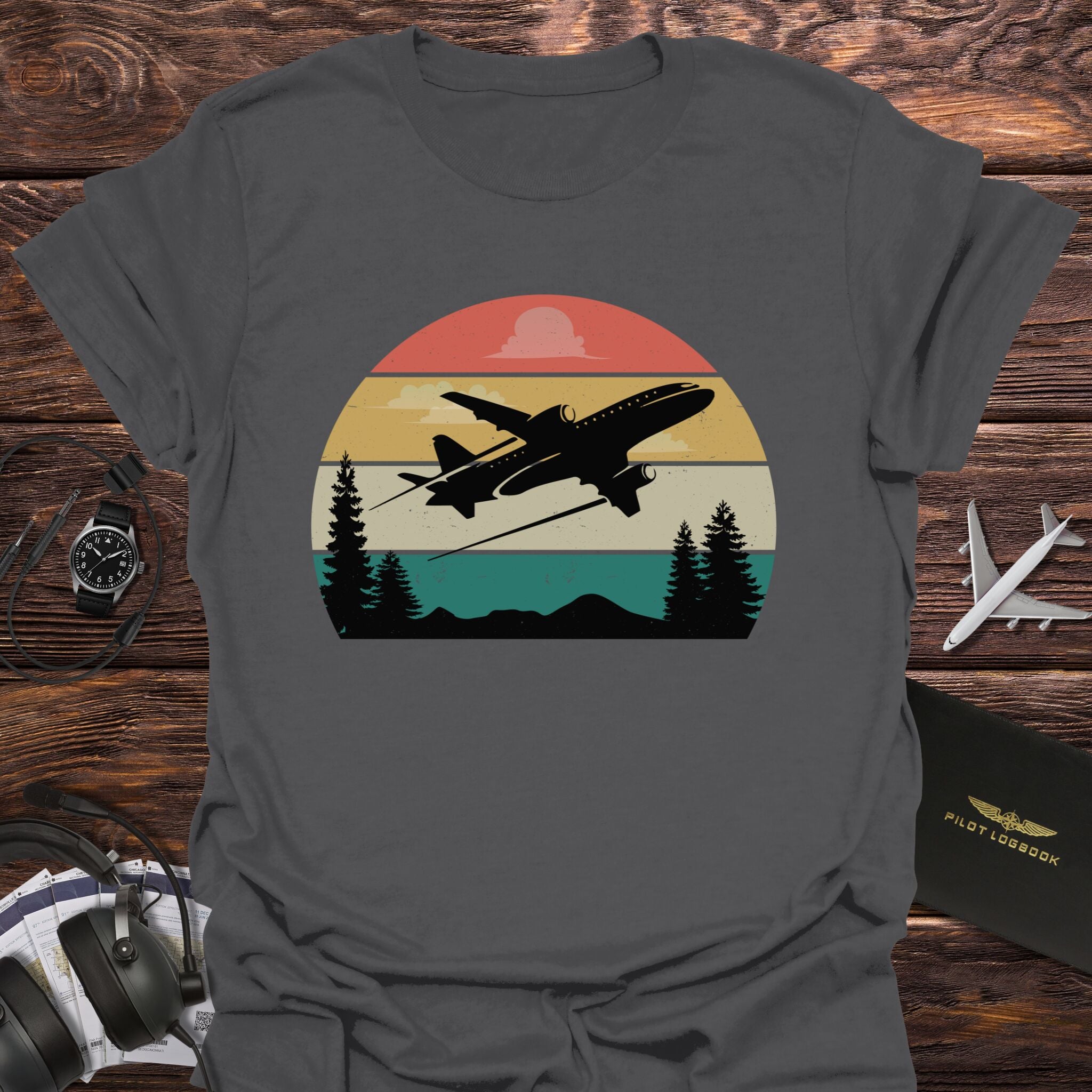 Retro Sunset Airplane T-Shirt