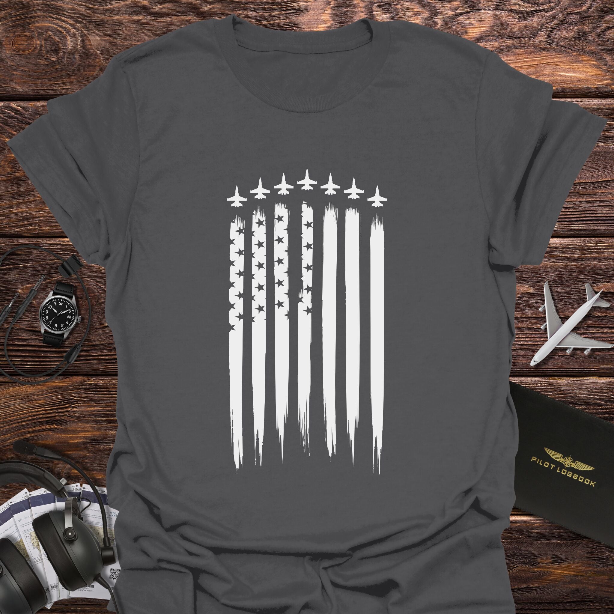 Fighter Jet American Flag Vertical T-Shirt