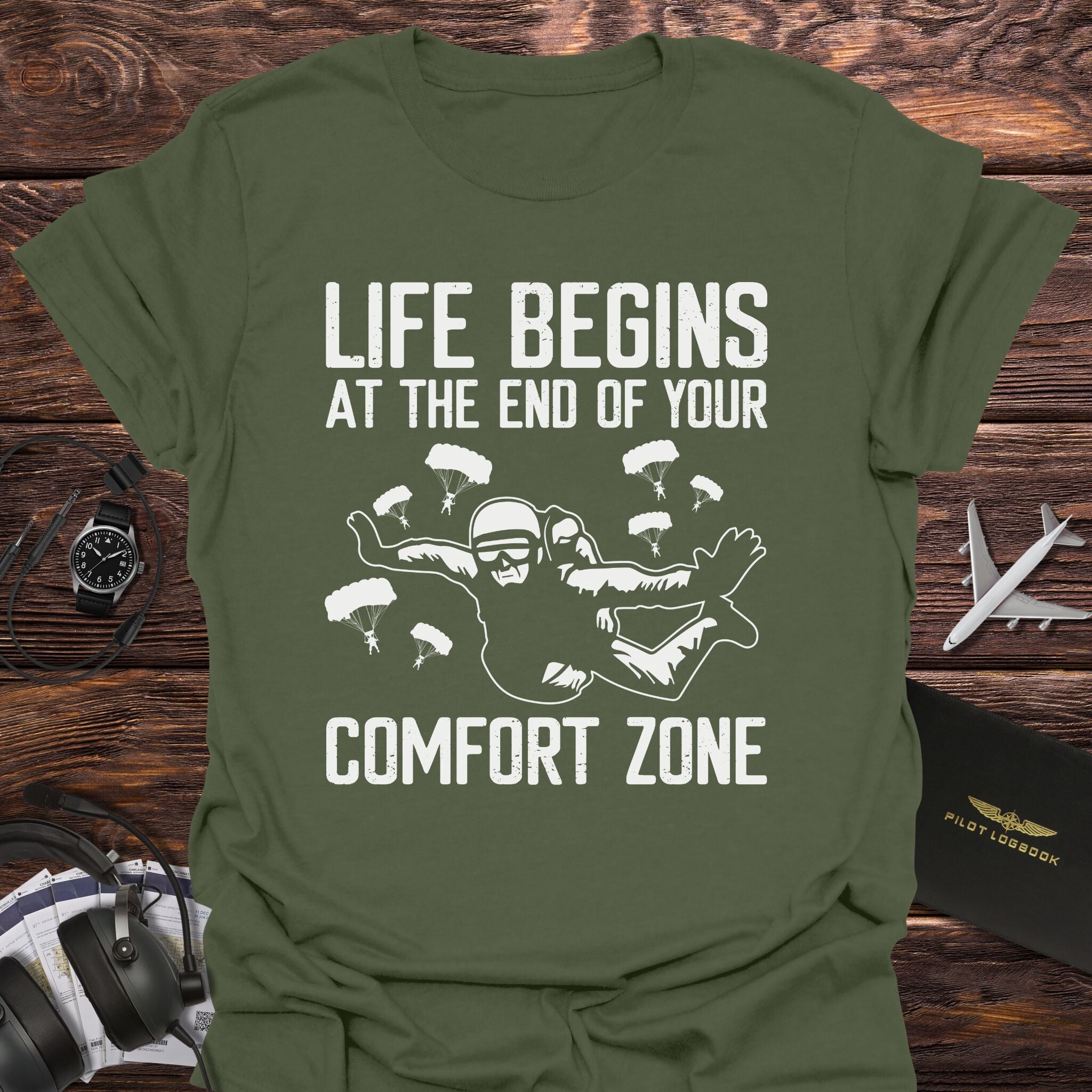 Life Begins After Comfort Zone Skydiving T-Shirt