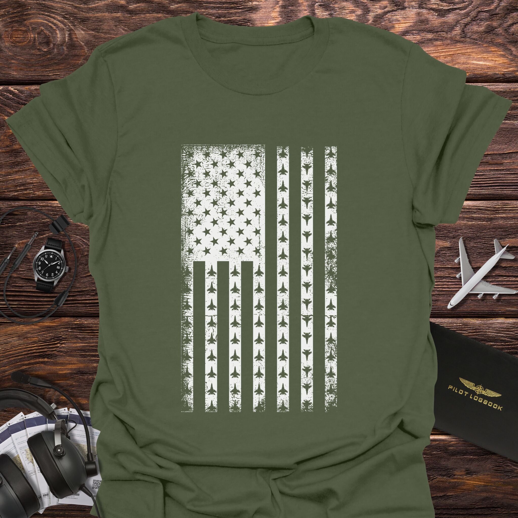 Patriotic Fighter Jet American Flag T-Shirt
