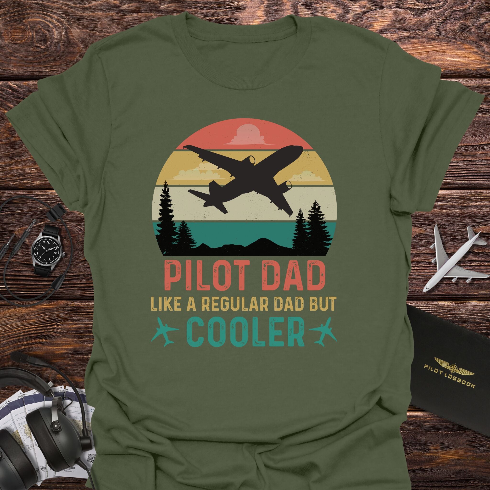 Cool Pilot Dad Retro Sunset T-Shirt