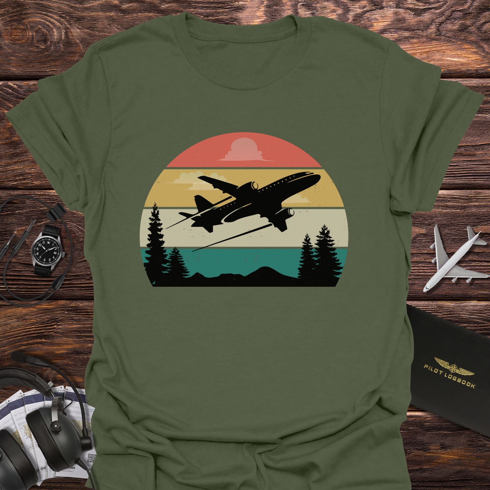 Retro Sunset Airplane T-Shirt