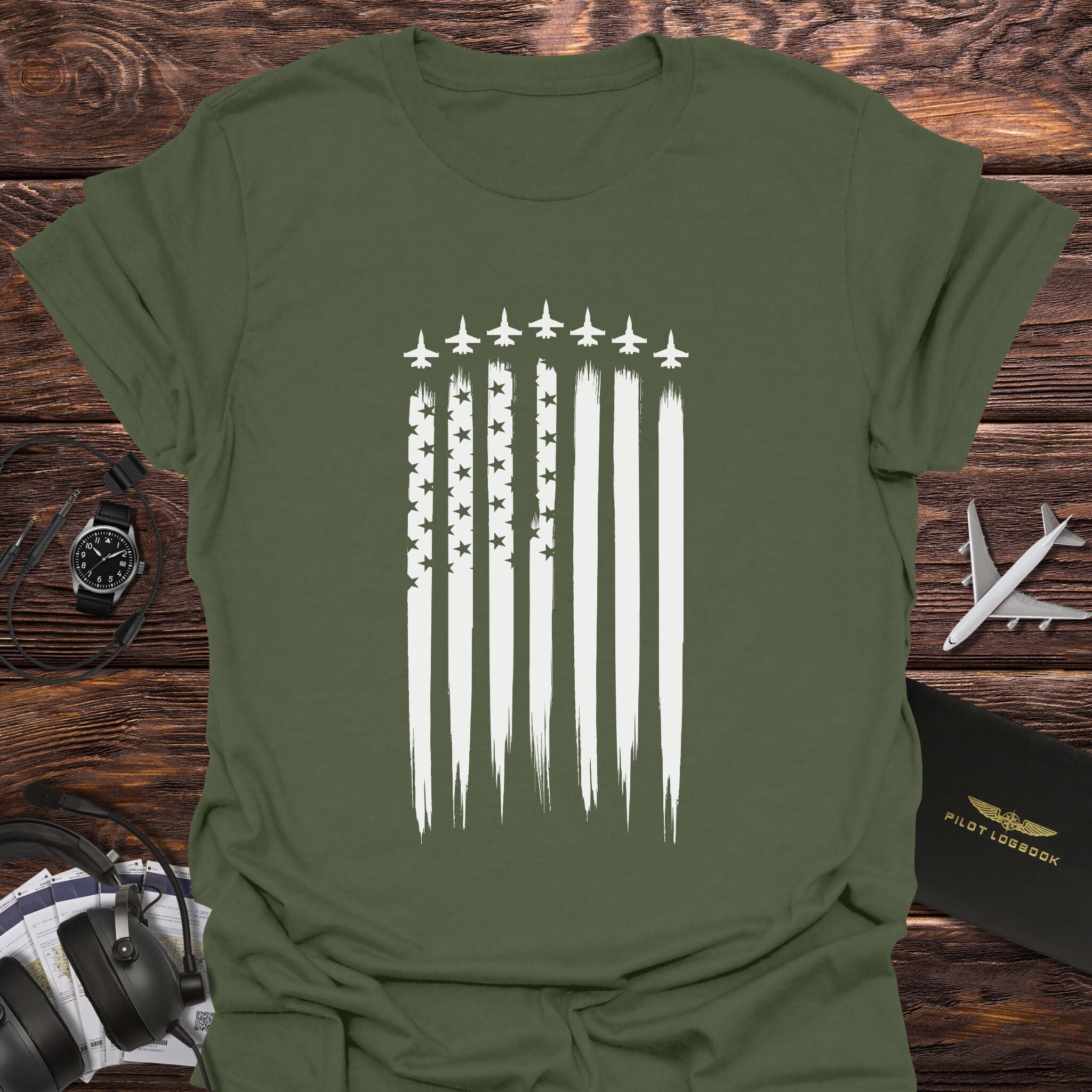 Fighter Jet American Flag Vertical T-Shirt