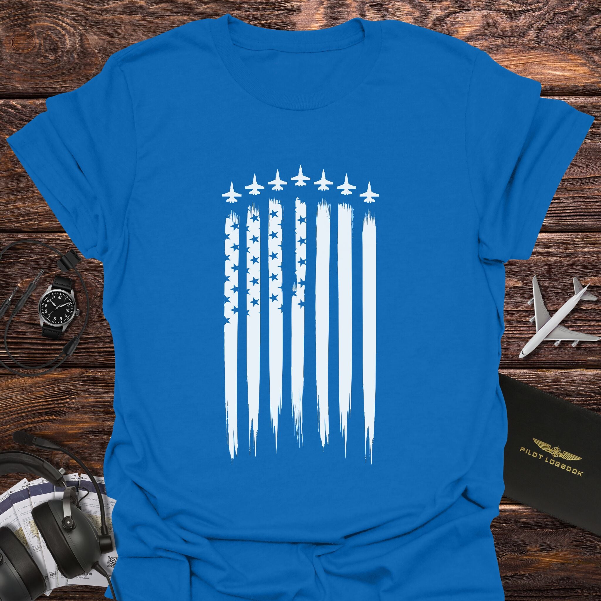 Fighter Jet American Flag Vertical T-Shirt
