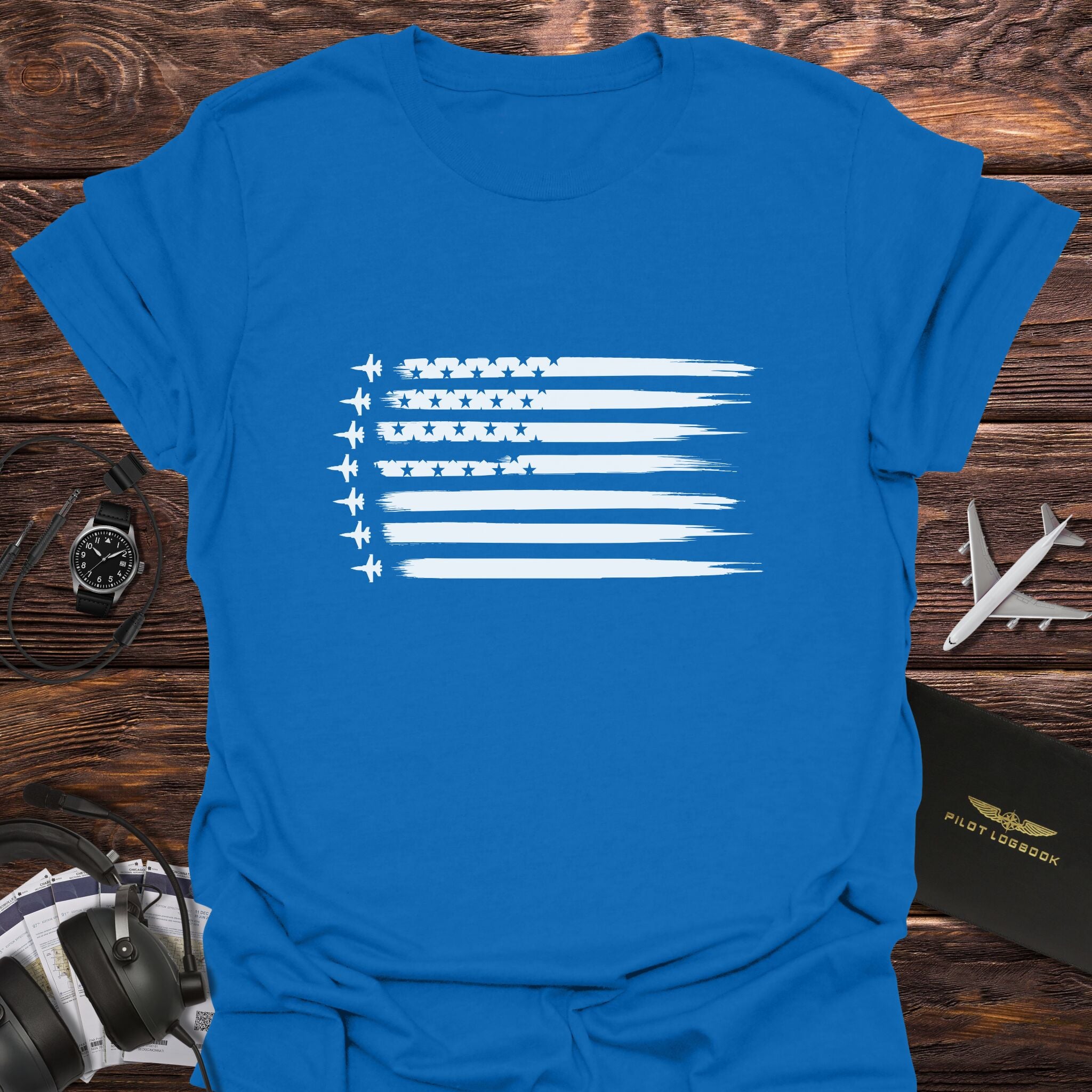 Fighter Jet American Flag Horizontal T-Shirt