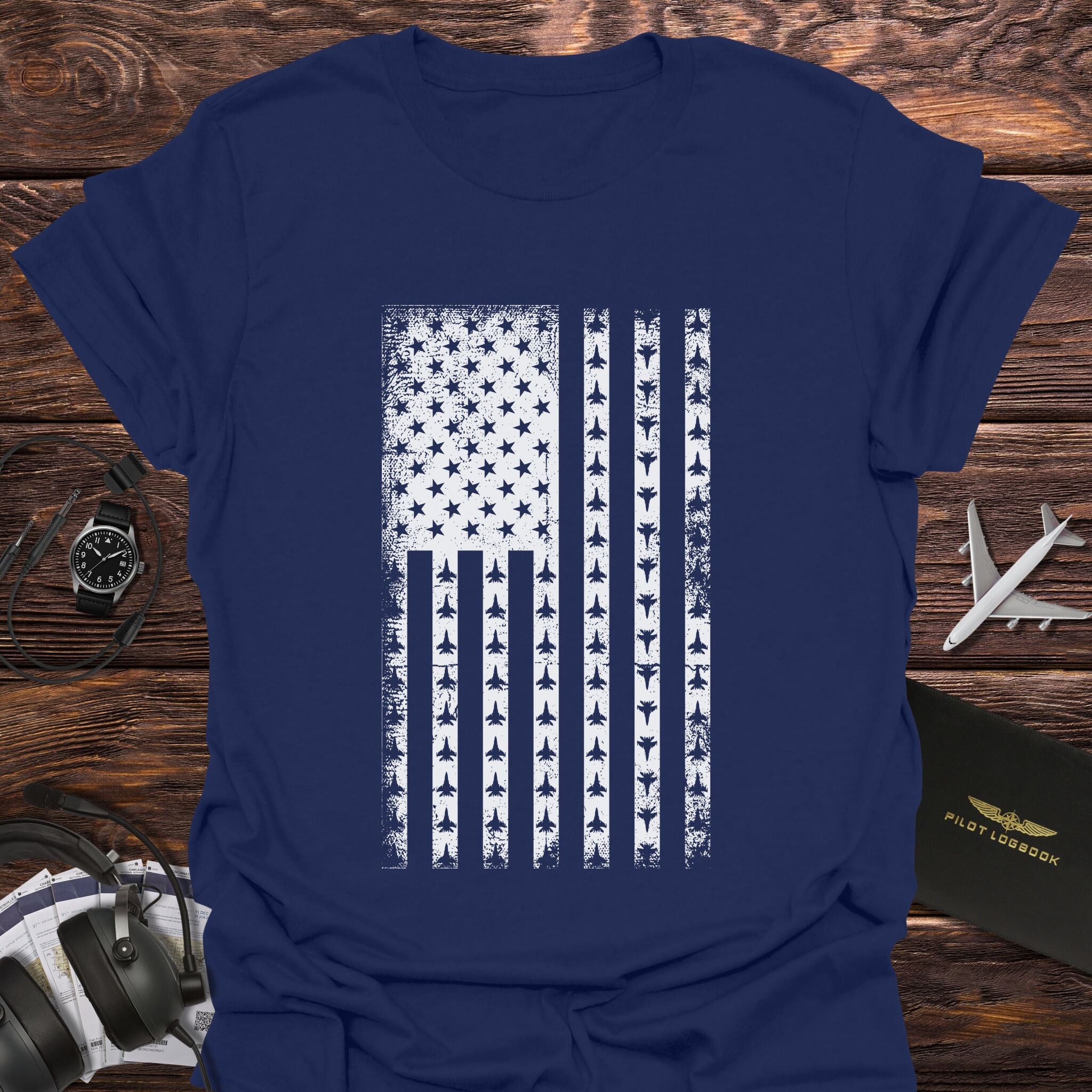 Patriotic Fighter Jet American Flag T-Shirt