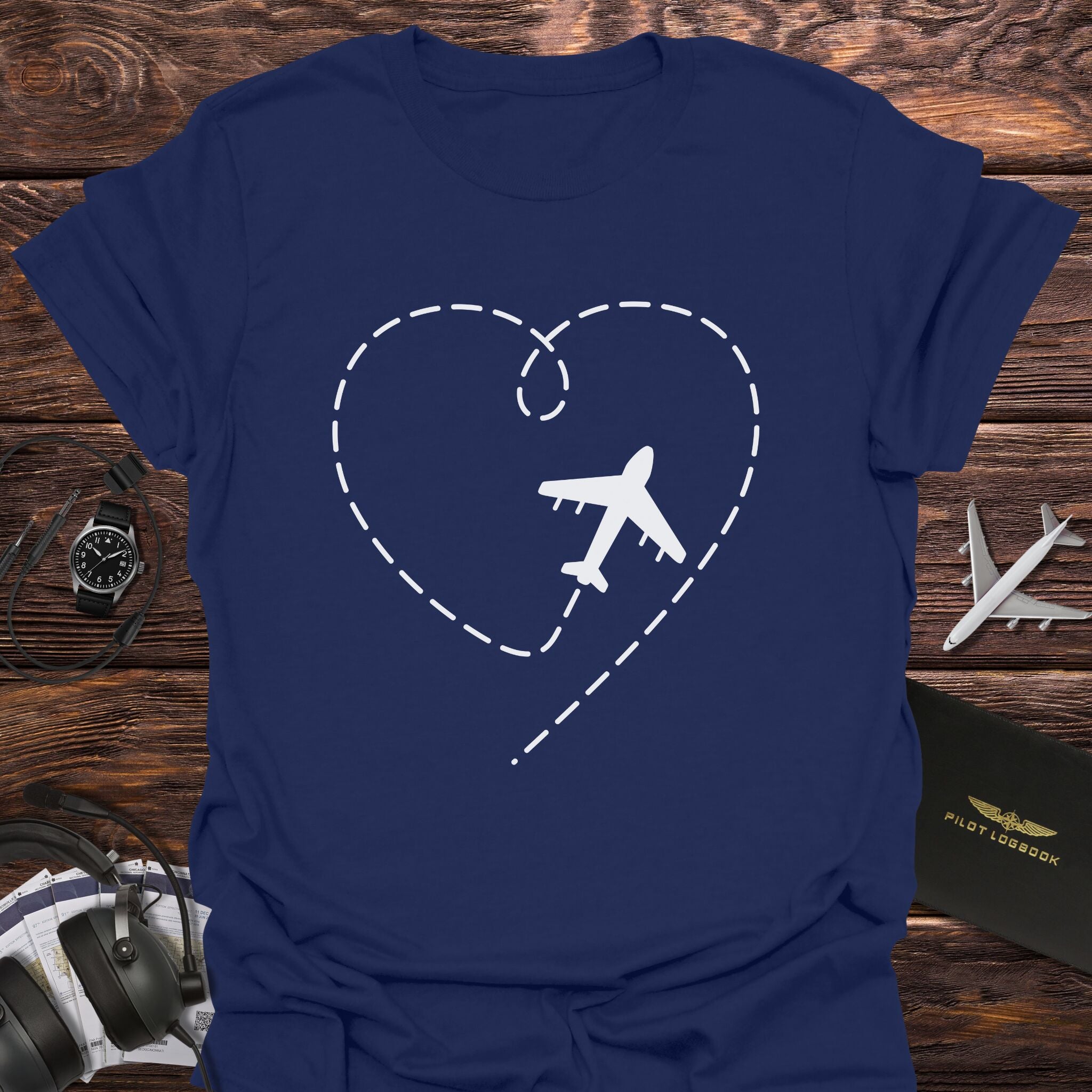 Heart Flight Path Aviation Love T-Shirt