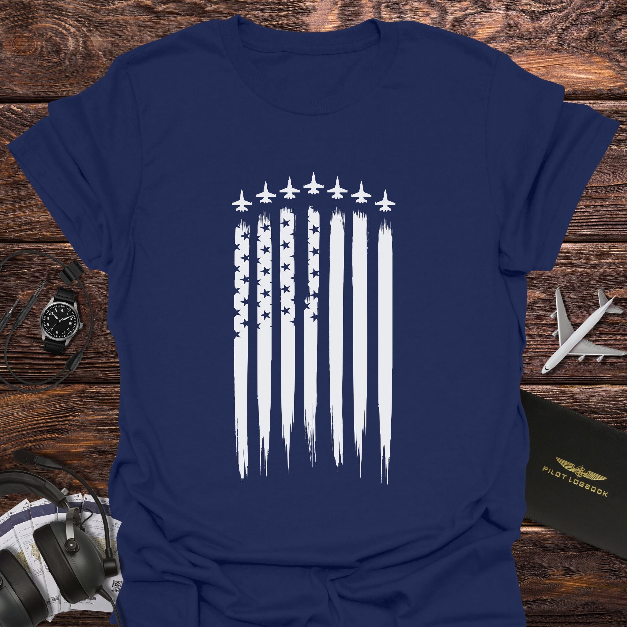 Fighter Jet American Flag Vertical T-Shirt