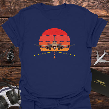 Retro Sunset Airplane Landing T-Shirt