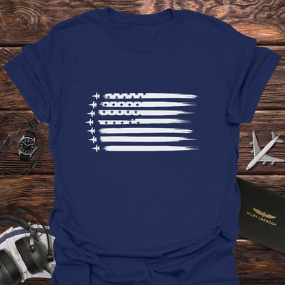 Fighter Jet American Flag Horizontal T-Shirt