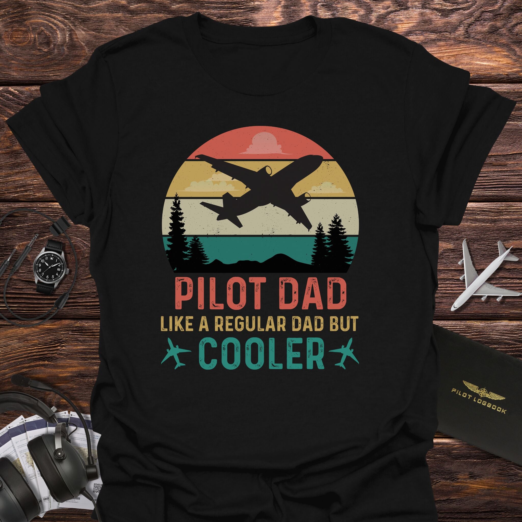 Cool Pilot Dad Retro Sunset T-Shirt