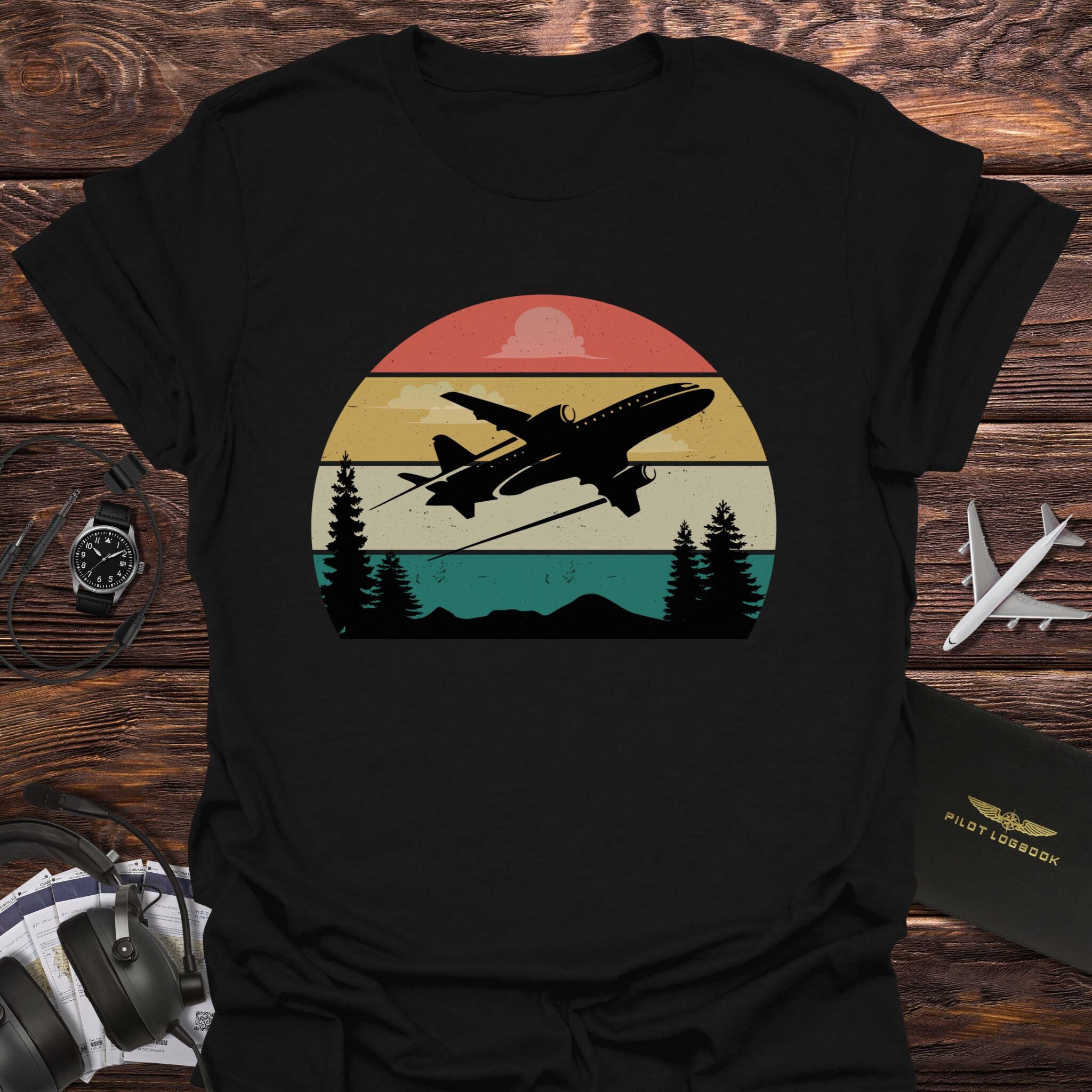 Retro Sunset Airplane T-Shirt