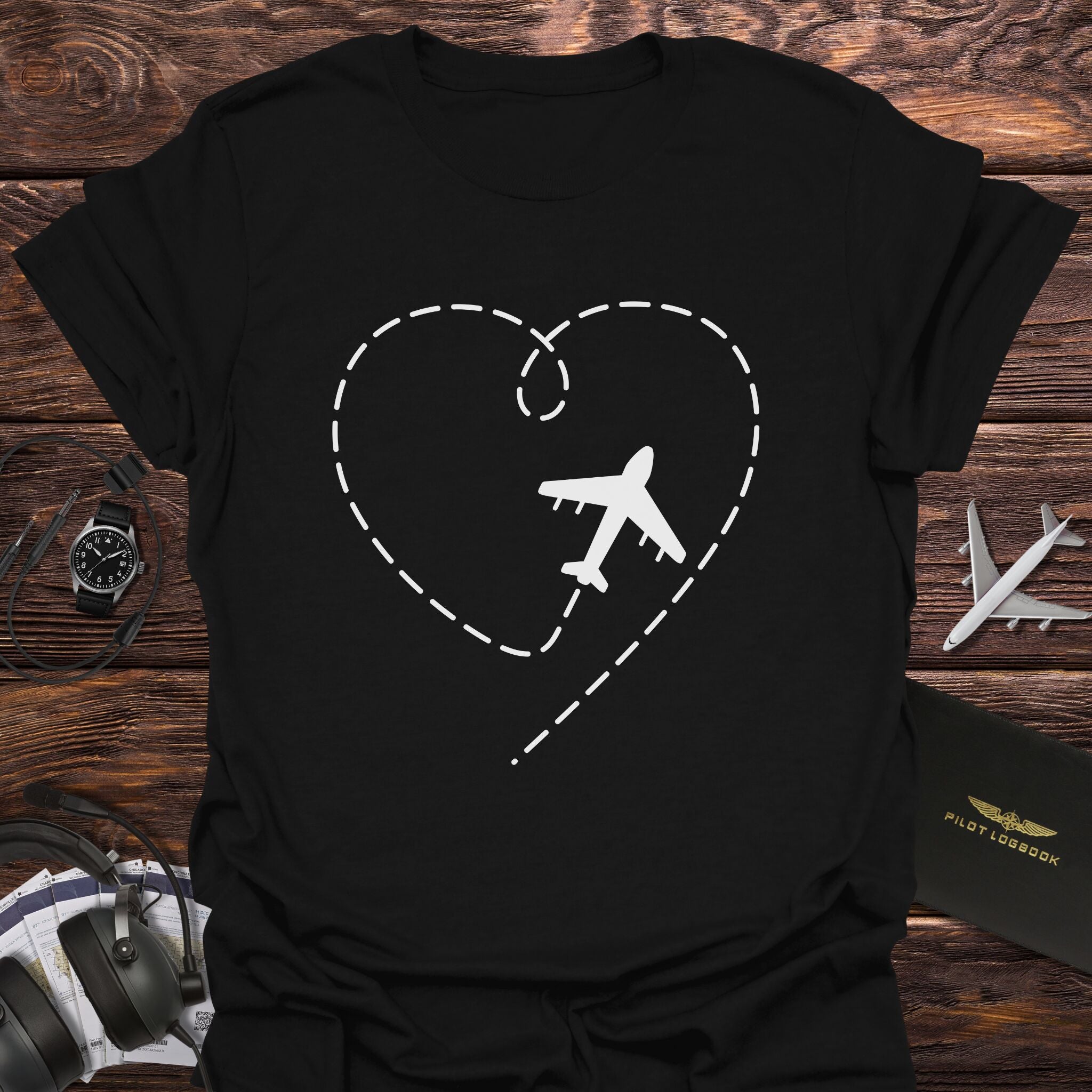 Heart Flight Path Aviation Love T-Shirt