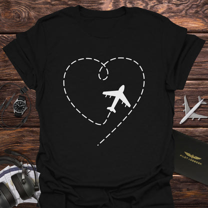 Heart Flight Path Aviation Love T-Shirt