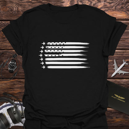 Fighter Jet American Flag Horizontal T-Shirt