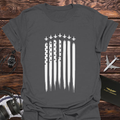 Fighter Jet American Flag Vertical T-Shirt