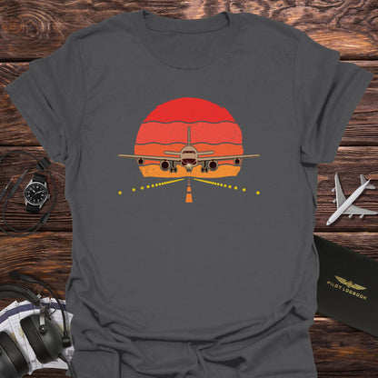 Retro Sunset Airplane Landing T-Shirt
