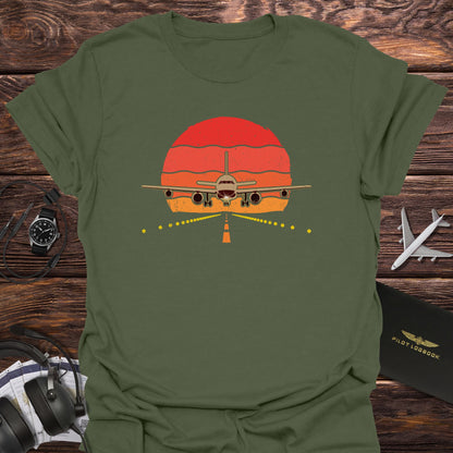 Retro Sunset Airplane Landing T-Shirt