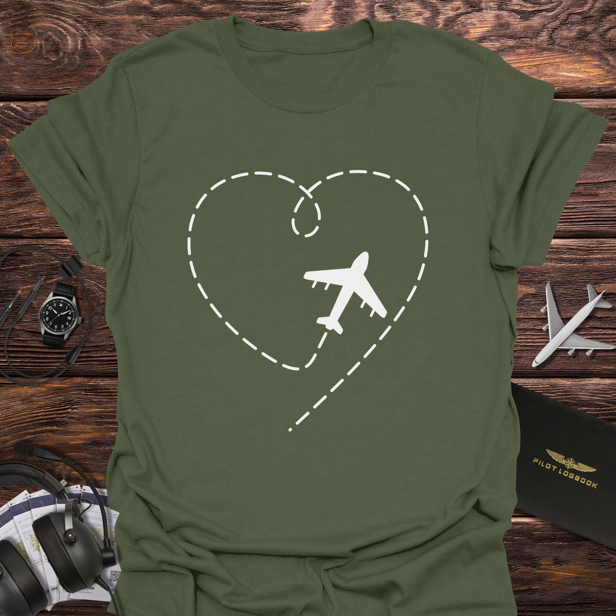Heart Flight Path Aviation Love T-Shirt