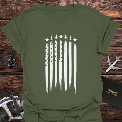 Fighter Jet American Flag Vertical T-Shirt