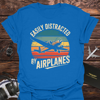 Easily Distracted by Airplanes Retro Sunset T-Shirt
