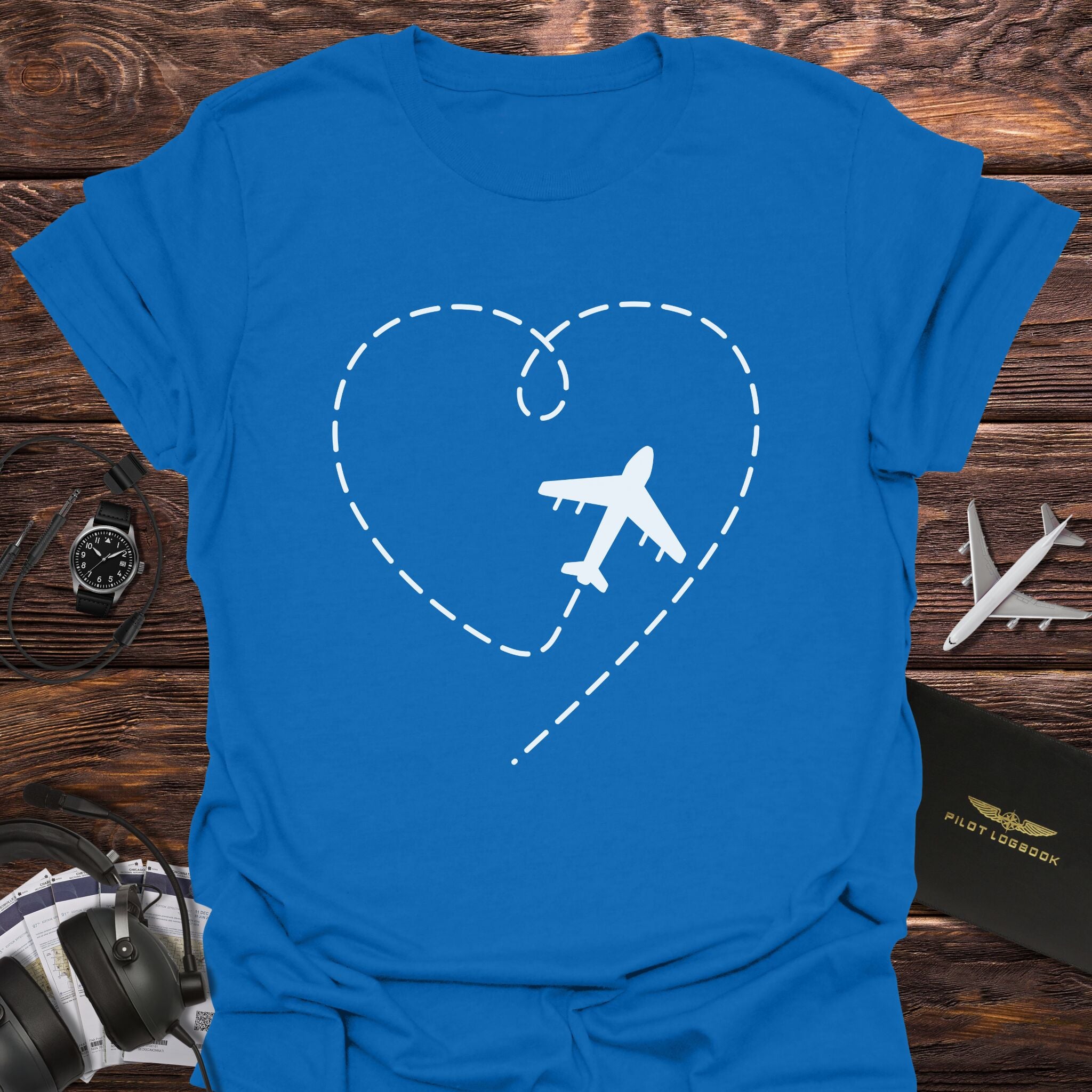 Heart Flight Path Aviation Love T-Shirt