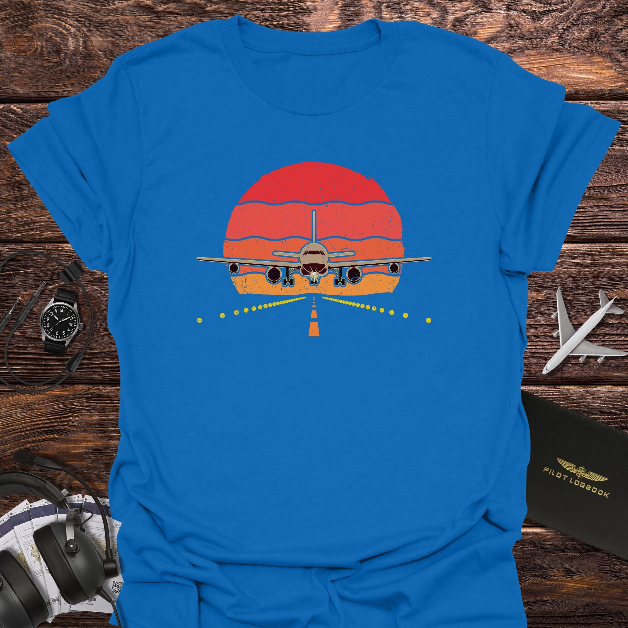 Retro Sunset Airplane Landing T-Shirt